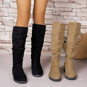 Suede Round Toe Thick Heel Mid-Length Boots for Women - Casual Fashionable Solid Color Trendy Footwear for Fall and Winter