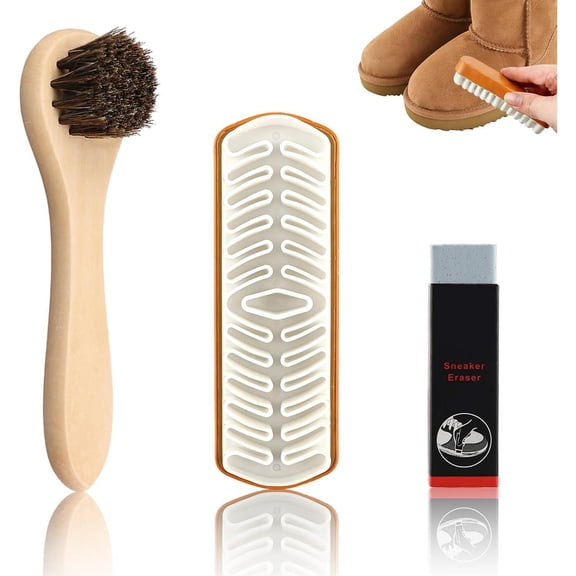 Suede Shoe Cleaner Kit (3 Pack), Professional Sneaker Cleaning Kit with Suede Eraser and Horsehair Shoe Brush, Scuff & Stain Remover for Nubuck, Leather, Canvas, Rubber and Boots