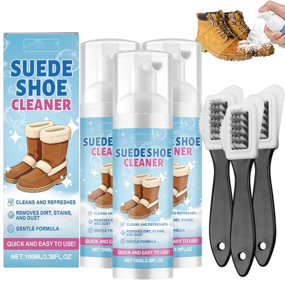 Suede Shoe Cleaner, Suede and Nubuck Shoe Cleaner with Brush and Cloth, No-Rinse Foam Shoe Cleaning Kit, Gentle Stain Remover for Shoes Boots Bags Restores Texture Safe Effective Care Kit(3Pcs)