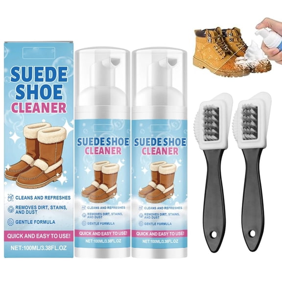 Suede Shoe Cleaner, Suede and Nubuck Shoe Cleaner with Brush and Cloth, No-Rinse Foam Shoe Cleaning Kit, Gentle Stain Remover for Shoes Boots Bags Restores Texture Safe Effective Care Kit(2Pcs)