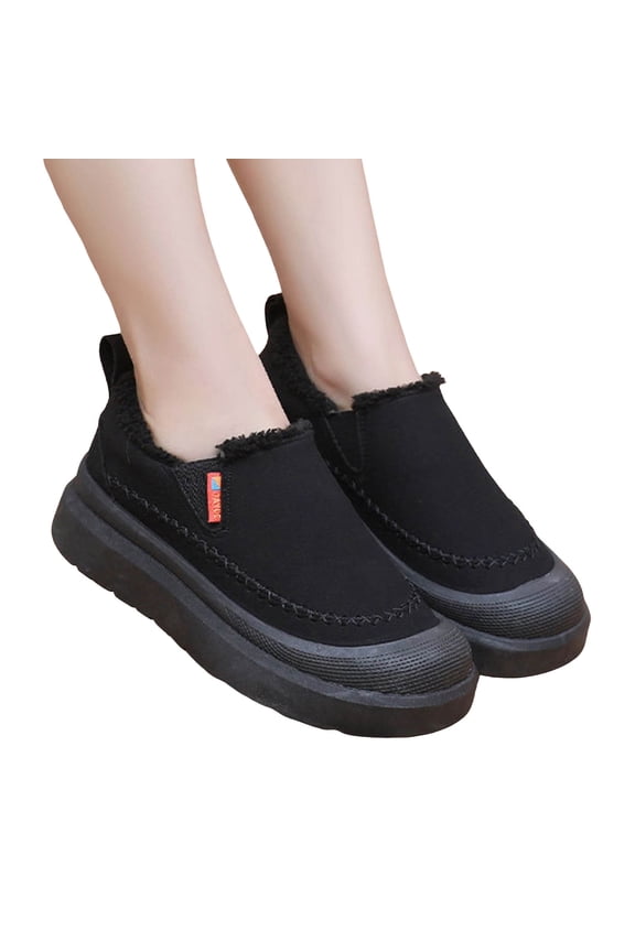 Suede Short Snow Boots for Women Low Top Loafers Casual Slip on Round Toe Winter Walking Shoes