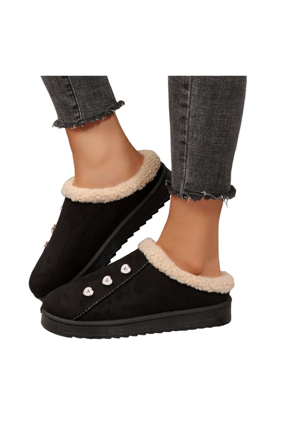 Suede Slippers for Women Glitter Rhinestone Slip on Winter House Shoes Platform Fuzzy Snow Boots