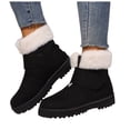 thumbnail image 1 of Suede Snow Boots for Women Hook and Loop Casual Fuzzy Winter Booties Lug Sole Platform Flat Heel Ankle Boots Black 8.5, 1 of 6