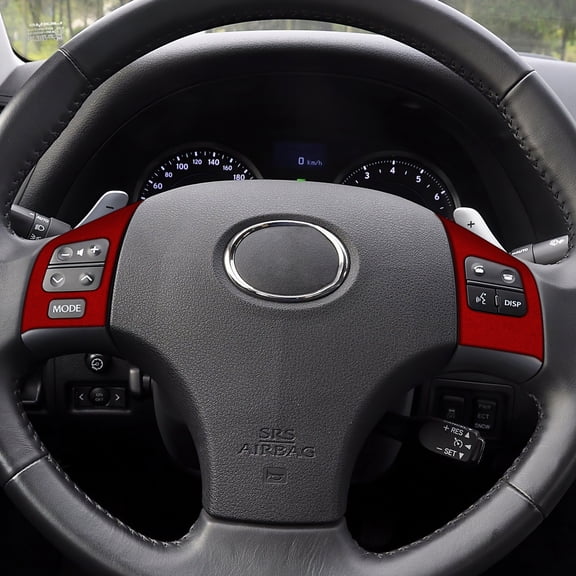 Suede Steering Wheel Button Frame for 2006-2012 Lexus IS Interior Accessories 2pcs, Red