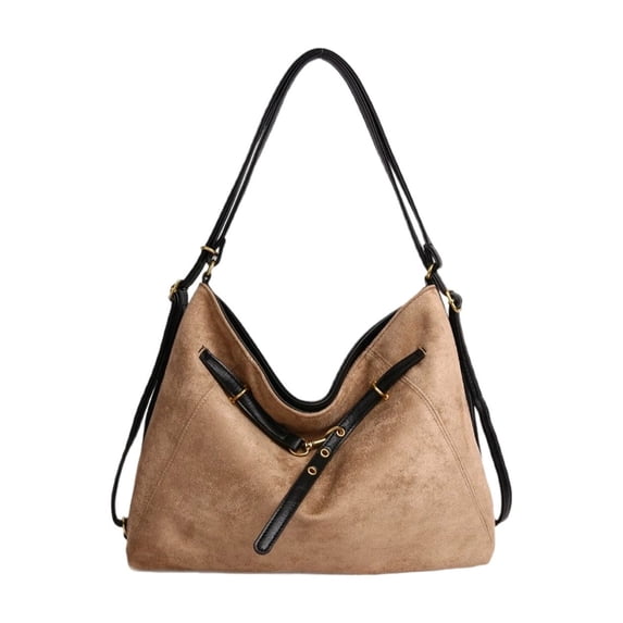 Suede Tote Bag, 1 Pc Khaki Pu Leather 14.17In, Convertible To Backpack Large Capacity Handbag,Multi-Way Shoulder Handbag with Pockets for Women Travel Work