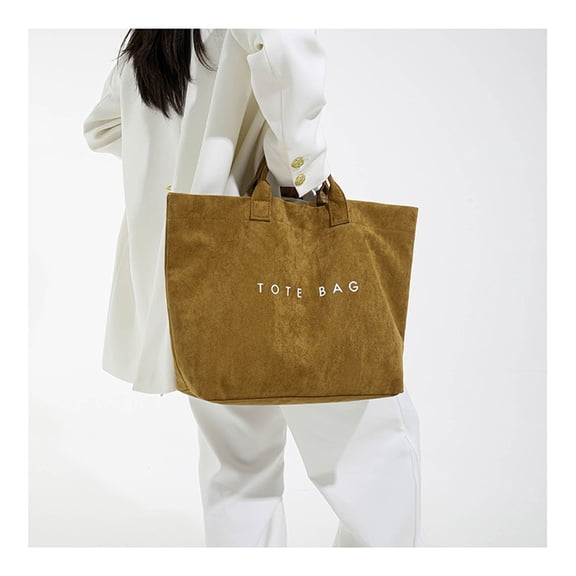 Suede Tote Bag for Women Large Soft Tote Bag for Work Travel Letter Print Hobo Bag Fashion Handbag