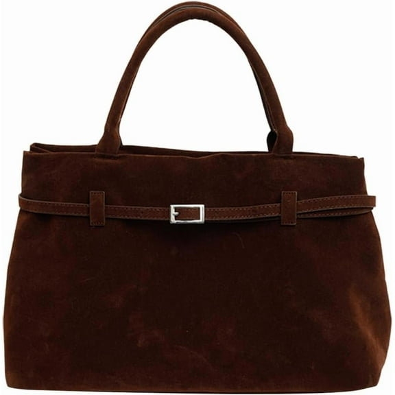 Suede Tote Bag for Women Slouchy Work Tote Bag Faux Suede Top Handle Bag Retro Brown Suede Handbag Purse