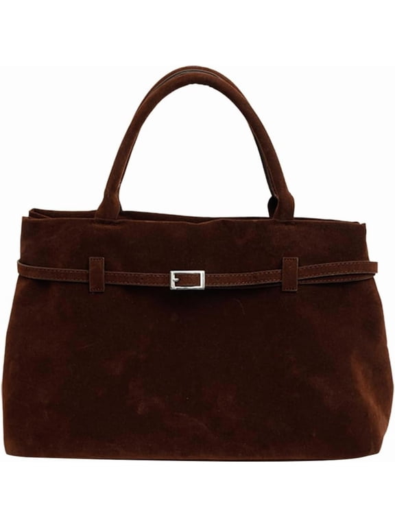Suede Tote Bag for Women Slouchy Work Tote Bag Faux Suede Top Handle Bag Retro Brown Suede Handbag Purse