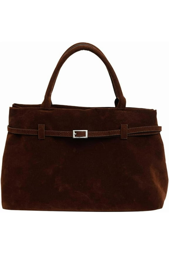 Suede Tote Bag for Women Slouchy Work Tote Bag Faux Suede Top Handle Bag Retro Brown Suede Handbag Purse
