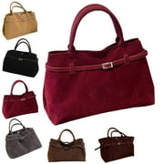 WEI-YJ Suede Tote Bag for Women,Women's Large Capacity Suede Top-Handle Work Hobo Handbag,Vintage Faux Suede Shoulder Satchel