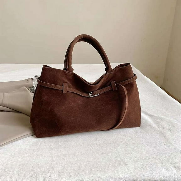 Suede Tote Bag for Women, Womens Purse Slouchy Hobo Handbag Brown Retro Top Handle Bag, Fashion Shoulder Satchel Work Bags