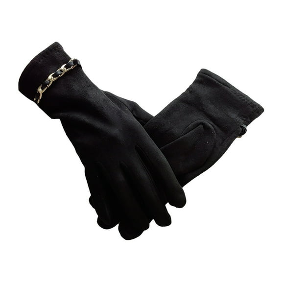 Suede Touch Screen Windproof Gloves,Winter Chain Decor Thermal Hand Warmers,Driving Riding Cold Block Knit Hand Covers,Thick Lined Anti Freeze Outdoor Sports Hand Gear,Black