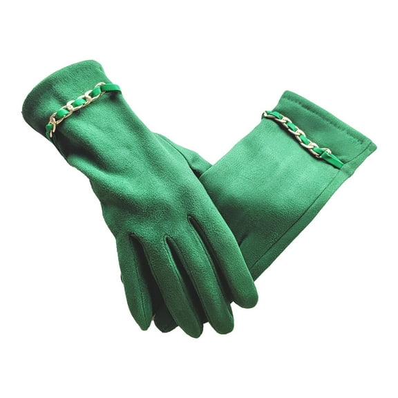 Suede Touch Screen Windproof Gloves,Winter Chain Decor Thermal Hand Warmers,Driving Riding Cold Block Knit Hand Covers,Thick Lined Anti Freeze Outdoor Sports Hand Gear,Green
