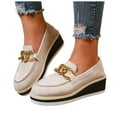 thumbnail image 1 of Suede Wedge Platform Loafers for Women Non Slip Comfortable Moc Toe Walking Shoes Casual Slip On Low Top Dress Shoes Beige Size 7, 1 of 5