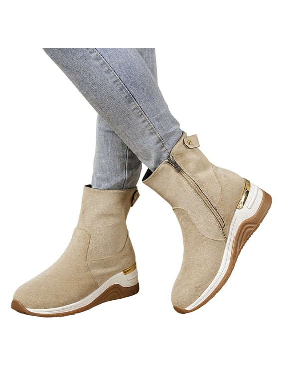 Suede Wedge Snow Boots for Women High Top Winter Non Slip Outdoor Sneakers Trendy Zipper Ankle Booties