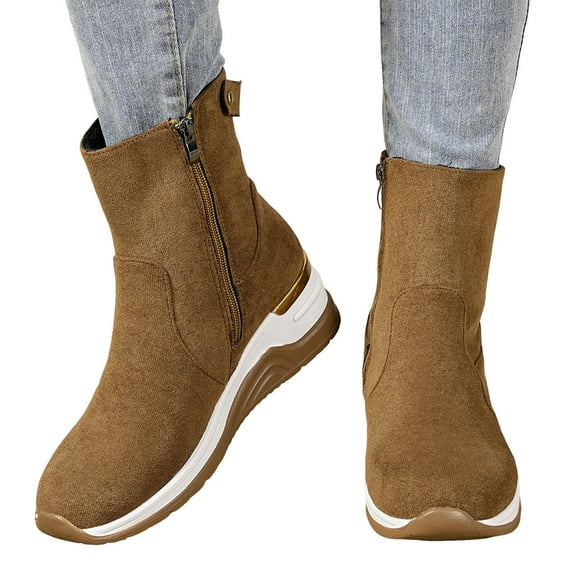 Suede Wedge Snow Boots for Women High Top Winter Non Slip Outdoor Sneakers Trendy Zipper Ankle Booties
