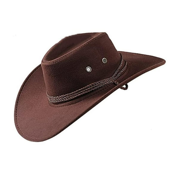 Suede Western Cowboy Hat with Drawstring Black Bullfighter Wide-Brim Hat Outdoor Travel Beach Sun Hat for Adult