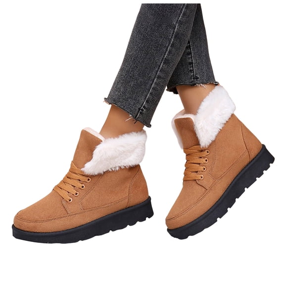 Suede Winter Boots for Women Platform Nonslip Lace up Snow Booties Plush Warm Lightweight Cold Weather Comfy Walking Shoes Brown Size 7.5
