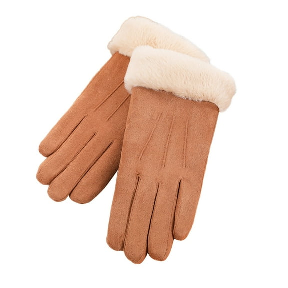 Suede Winter Gloves for Women - Touchscreen-Compatible Lining - Cute Korean Style for Riding/Outdoor
