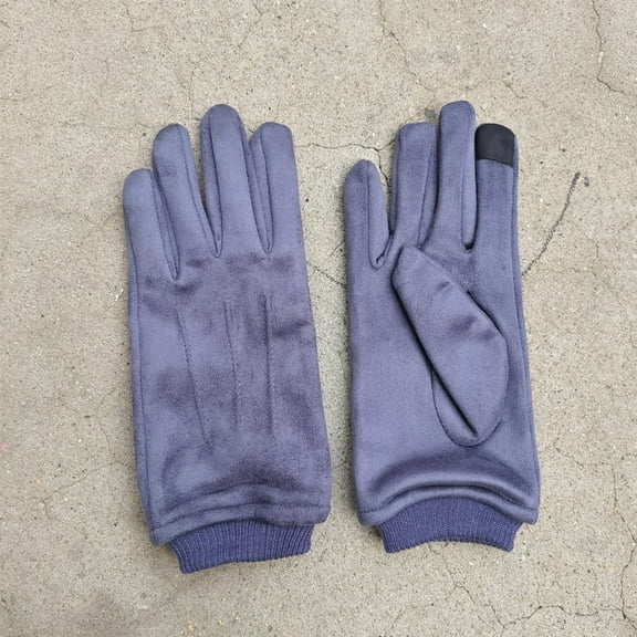Suede gloves for men in autumn and winter, with fleece added for warmth and cycling, all finger thin touch screen design