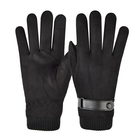 Suede gloves for men, thickened and warm in autumn and winter, with three tendons for cycling and driving. Korean version casual cotton cold resistant gloves