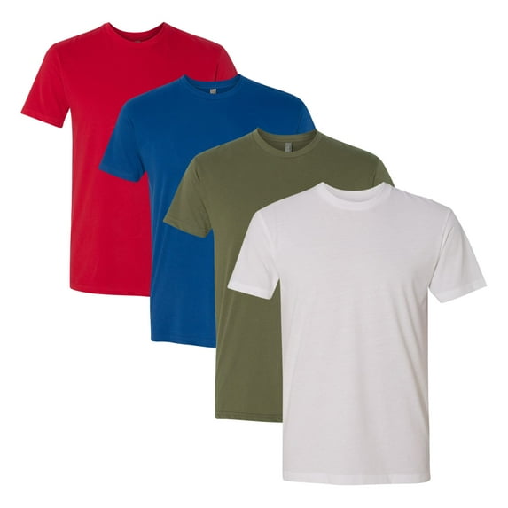 Sueded Bulk T-Shirt For Men, 60/40 Cotton/Polyester Assorted Short Sleeve Crewneck Plain Tees, (Dark+Bright Color 4 Pack, L)