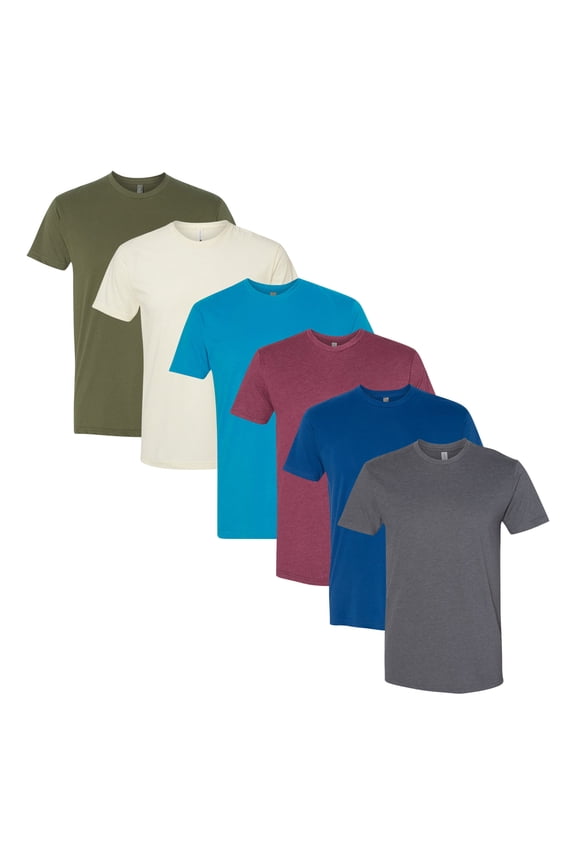 Sueded Bulk T-Shirt For Men, 60/40 Cotton/Polyester Assorted Short Sleeve Crewneck Plain Tees, (Dark+Bright Color 6 Pack, S)