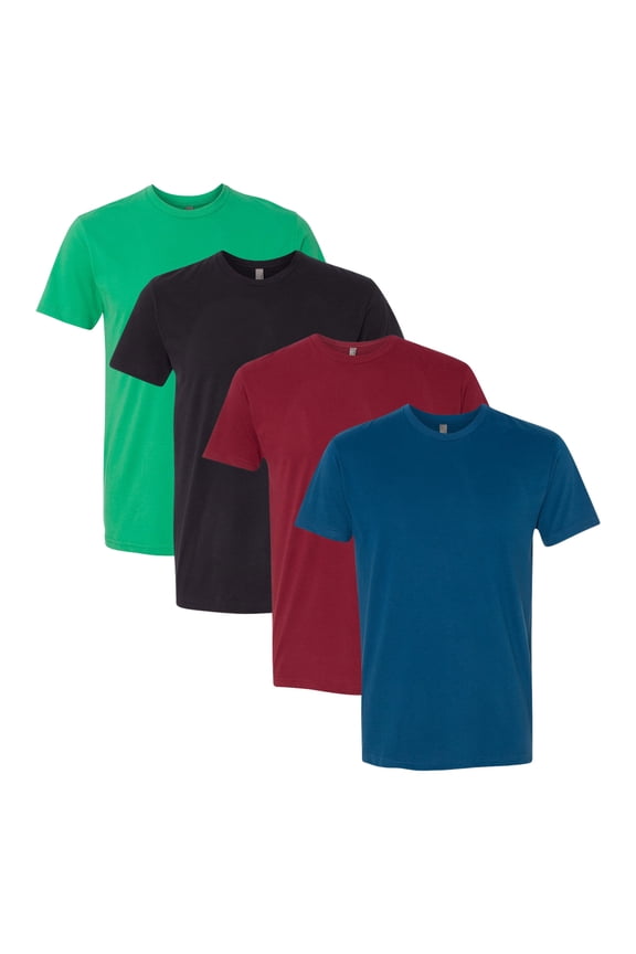 Sueded Bulk T-Shirt For Men, 60/40 Cotton/Polyester Assorted Short Sleeve Crewneck Plain Tees, (Dark Color 4 Pack, XS)
