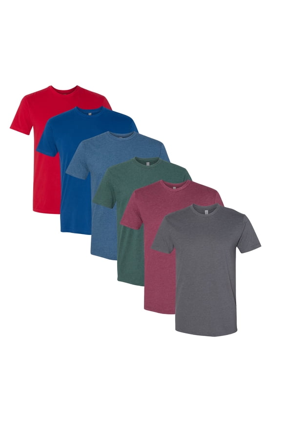 Sueded Bulk T-Shirt For Men, 60/40 Cotton/Polyester Assorted Short Sleeve Crewneck Plain Tees, (Dark Color 6 Pack, XL)