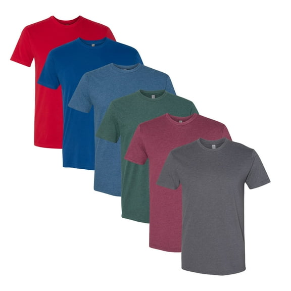 Sueded Bulk T-Shirt For Men, 60/40 Cotton/Polyester Assorted Short Sleeve Crewneck Plain Tees, (Dark Color 6 Pack, XL)