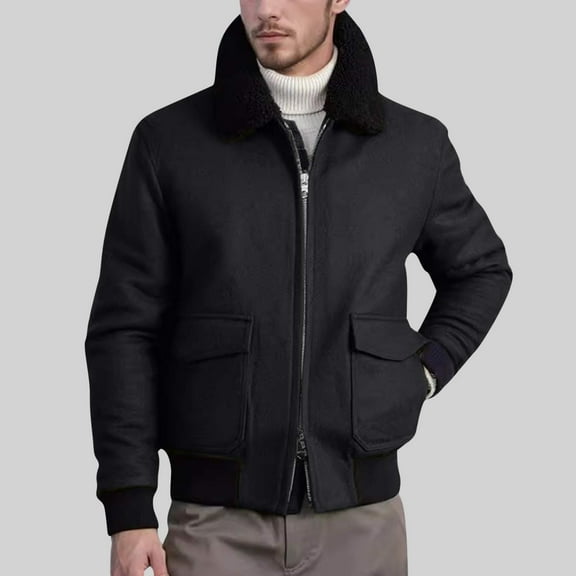 Sueded Jackets for Men with Pockets and Fleece Collared Zip Up Coats Mens Casual Solid Color Long Sleeve Thermal Going-Out Work Outerwear Jacket