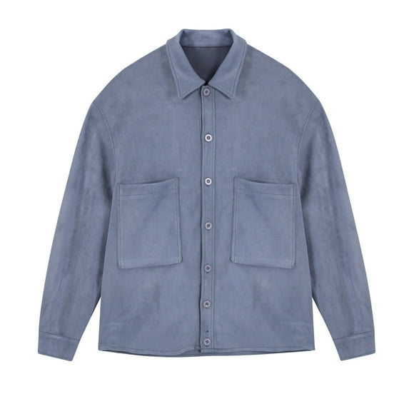 Sueded Shackets Jackets for Men with Pockets Long Sleeve Coats Mens Casual Solid Color Button-Down Collared Office Work Outerwear Shirts