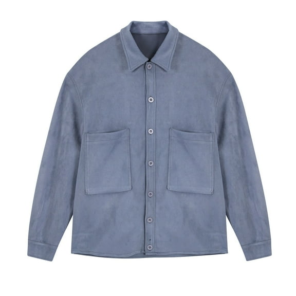 Sueded Shackets Jackets for Men with Pockets Long Sleeve Coats Mens Casual Solid Color Button-Down Collared Office Work Outerwear Shirts