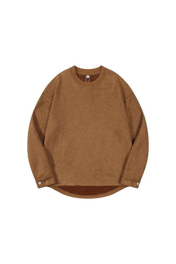 Sueded Sweatshirts for Men No Hood Long Sleeve Crewneck Shirts Mens Casual Solid Color Pullover Slim Basic High-Low Hem Streetwear Sweatshirt Tops