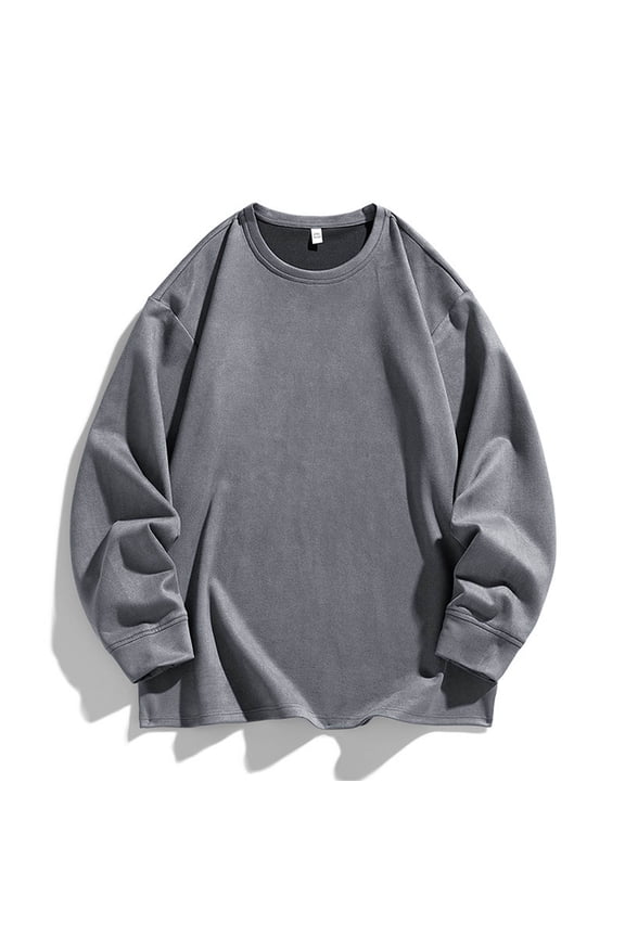Sueded Sweatshirts for Men No Hood Long Sleeve Shirts Mens Trendy Solid Color Pullover Slim Basic Crewneck Going-Out Loungewear Sweatshirt Tops
