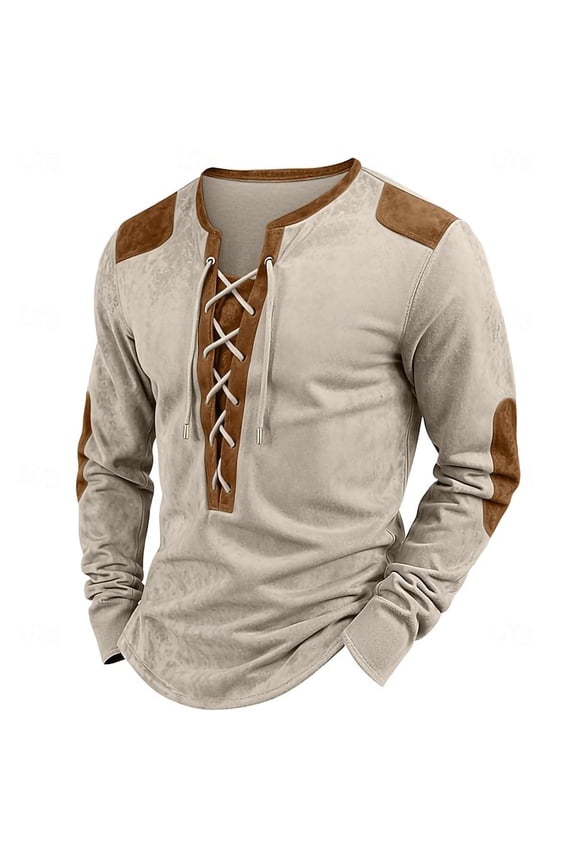Sueded T Shirts for Men Long Sleeve Drawstring V Neck Sweatshirts Mens Trendy Vintage Color Block Loose Pullover Cowboys Athletic Workout Tops