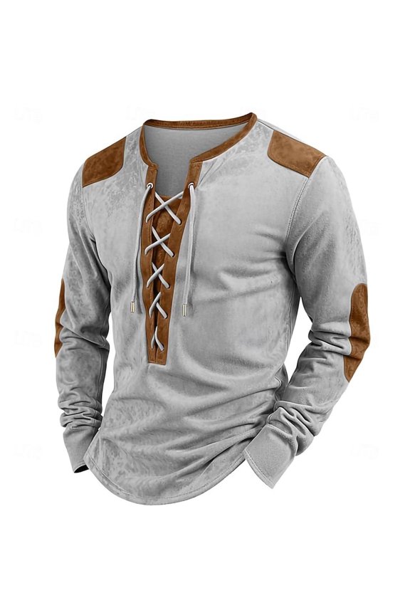 Sueded T Shirts for Men Long Sleeve Drawstring V Neck Sweatshirts Mens Trendy Vintage Color Block Loose Pullover Cowboys Athletic Workout Tops