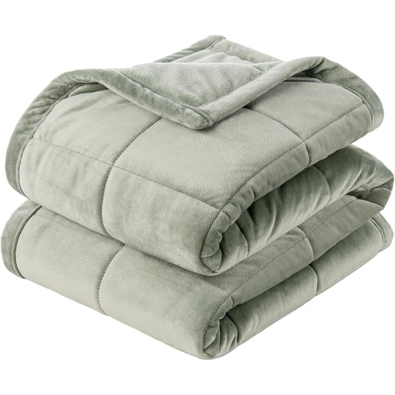 Suedemink & Loftmink Quilted Blanket, Ultra-Soft Reversible Fleece Blanket, Lightweight & Warm, Ideal for Couch, Sofa & Bed, All-Season Comfort, Dark Sage, 60 in 90 in