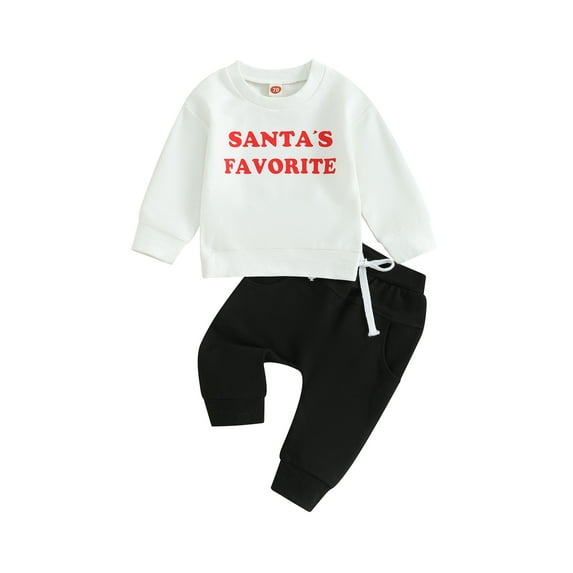 Suelasg Toddler Baby Boys Christmas Outfits 6M 12M 18M 24M 3T Newborn Boys Long Sleeve Letter Print Sweatshirt Elastic Waist Pants Casual 2 Piece Infant Boys Autumn Clothes
