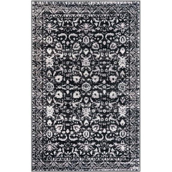 Suelur Throw Rugs with Rubber Backing Washable 2x3 Non Slip Small Area Rugs Vintage Floral Rugs Super Soft Kitchen Rug Front Door Rugs for Foyer Bedroom Entryway, Black and White