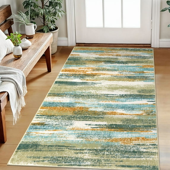 Suelur Area Rugs 3x5 Washable Rugs Non-Slip Entryway Rugs Soft Modern Abstract Rugs Low Pile Print Green Rugs Throw Rugs for Entrance Bedroom Home Office