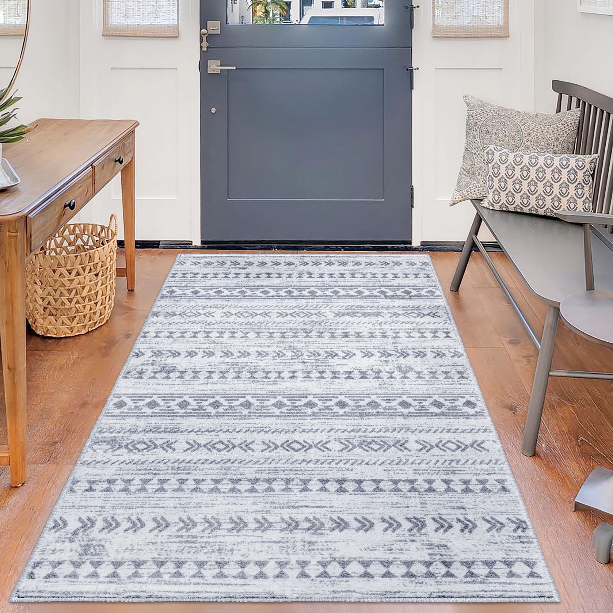 Suelur Boho 3x5 Area Rug for Living Room, Grey Neutral Moroccan