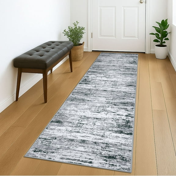 Suelur Hallway Runner Rugs 2x7 Non slip Rug Runners Washable Bedroom Runner with Rubber Backing Soft Print Carpet Runners for Entryway Indoor Bedroom Laundry Room, Black Gray White