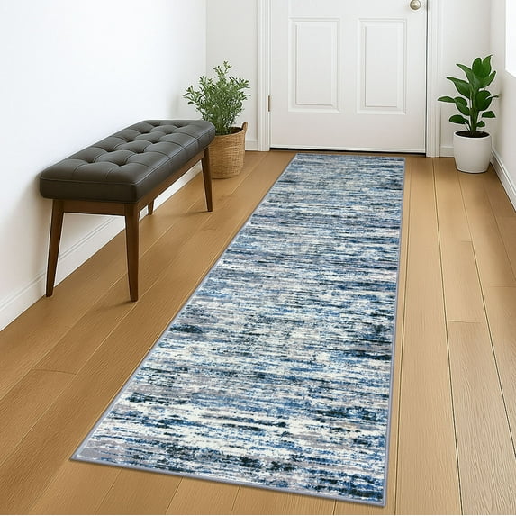 Suelur Hallway Runner Rugs 2x7 Non slip Rug Runners Washable Bedroom Runner with Rubber Backing Soft Print Carpet Runners for Entryway Indoor Bedroom Laundry Room, Grey Blue White