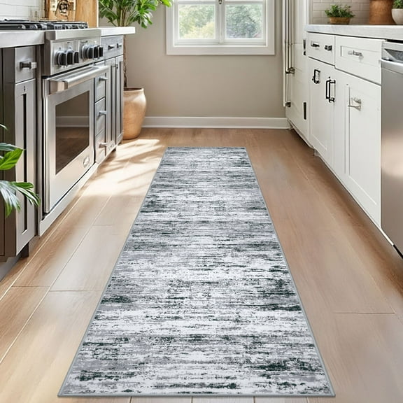 Suelur Hallway Runner Rugs 2x7 Non slip Rug Runners Washable Bedroom Runner with Rubber Backing Soft Print Carpet Runners for Entryway Indoor Bedroom Laundry Room, Black Gray White