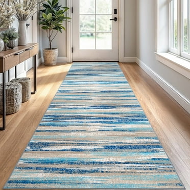 Suelur Runner Rug 2.6x10 Washable Long Kitchen Runner Non-Slip Soft Hallway Rug Runner Thin Print Faux Wool Carpet Runner for Home Entryway Bedroom Laundry Room