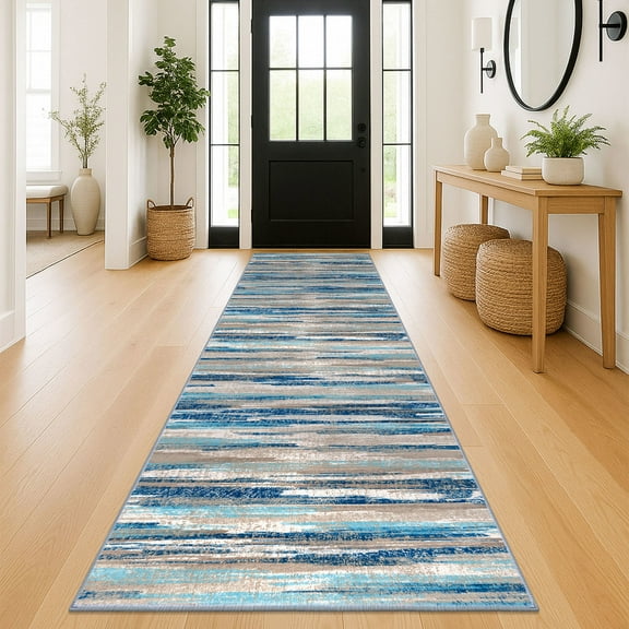 Suelur Runner Rug 2.6x10 Washable Long Kitchen Runner Non-Slip Soft Hallway Rug Runner Thin Print Faux Wool Carpet Runner for Home Entryway Bedroom Laundry Room