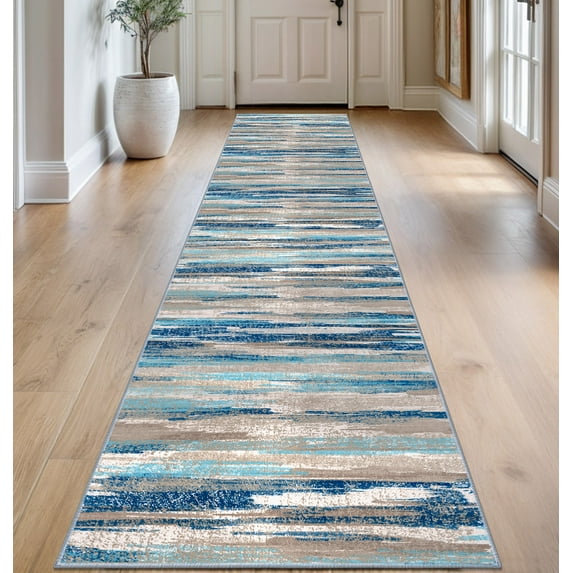 Suelur Runner Rug 2.6x14 Washable Long Kitchen Runner Non-Slip Soft Hallway Rug Runner Thin Print Faux Wool Carpet Runner for Home Entryway Bedroom Laundry Room