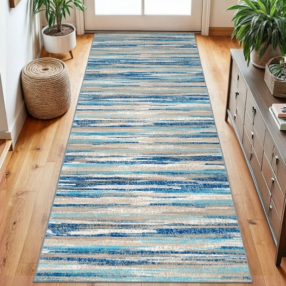 Suelur Runner Rug 2.6x8 Washable Long Kitchen Runner Non-Slip Soft Hallway Rug Runner Thin Print Faux Wool Carpet Runner for Home Entryway Bedroom Laundry Room