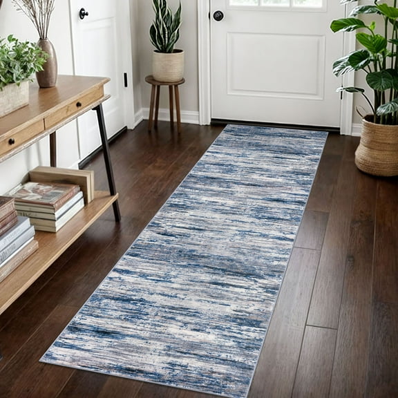 Suelur Runner Rug for Floor 2x7 Carpet Runners Super Soft Kitchen Runners with Non-Slip Backing Abstract Washable Rug Runner for Entryway Bedroom Indoor, Navy Blue/Gray/Neutral/Multi